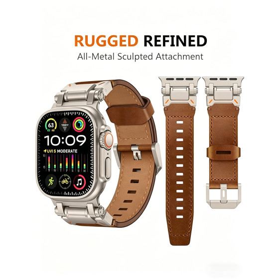 Tactical Thick Leather Strap with 316 stainless steel Buckle, Rugged Vintage Leather Watch Band for Apple Watch Ultra